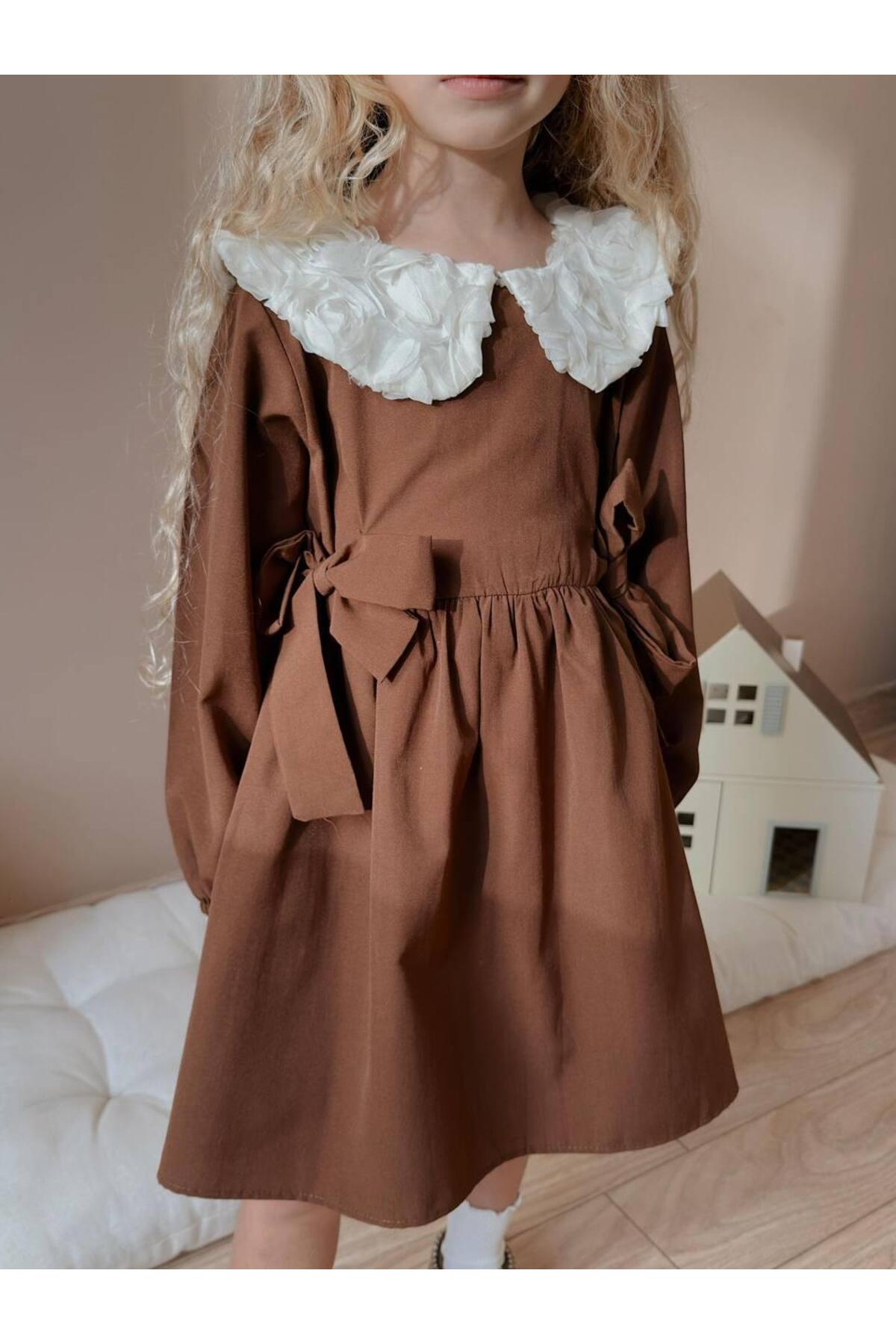 Kız Çocuk Keten Yakalı Elbise - Görsel 2