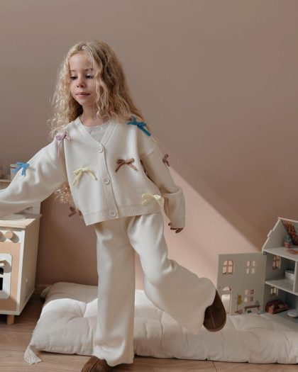 Kız Çocuk Triko Hırka Pantolon Takım-İspanyol Paça