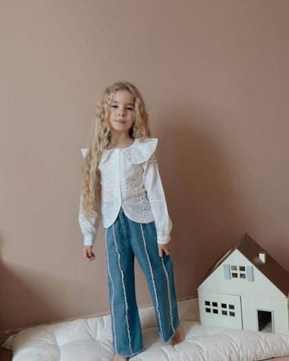 Kız Çocuk Brode Bluz & İspanyol Paça Kot Takım