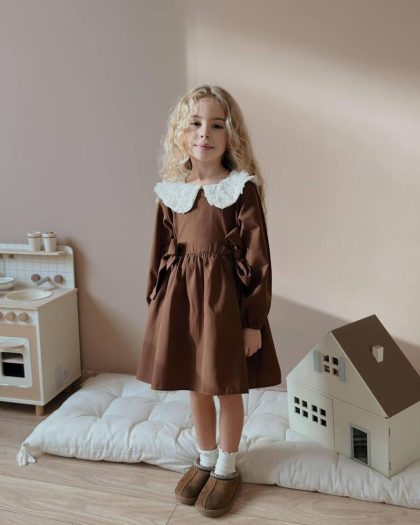 Kız Çocuk Keten Yakalı Elbise
