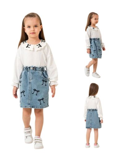 Kot Etek&Bebe Yaka İşlemeli Bluz